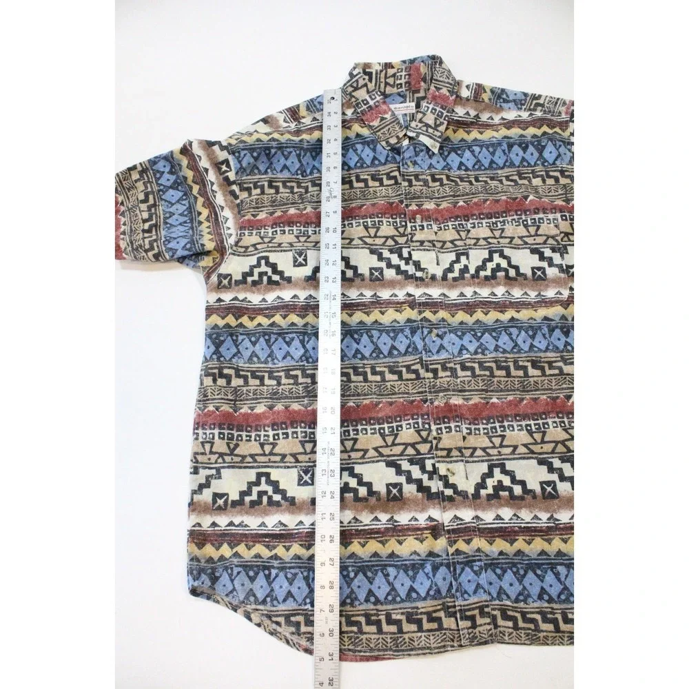 Vintage 90s Marc Daniels Tribal Aztec Print‎ Shirt Men's Size L  Short sleeves